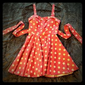 Pink polka dot retro vintage pinup 1950s flare dress
